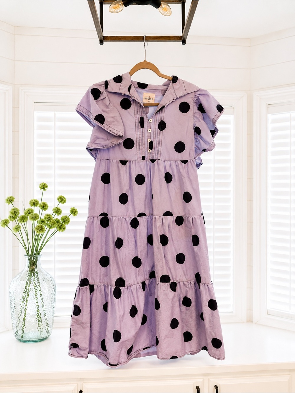 Umgee medium Light blue Polka Dot Tiered Midi Dress